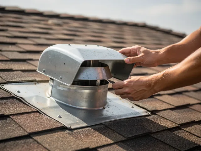 Berlin Dryer Vent Cleaning certified technician safely cleaning a roof-mounted dryer vent in Berlin