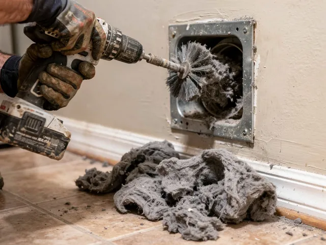 Certified Berlin Dryer Vent Cleaning technician performing dryer vent cleaning in Berlin