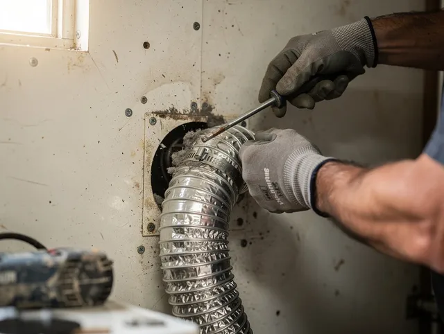 Berlin Dryer Vent Cleaning technician performing precise dryer vent hose installation in Berlin